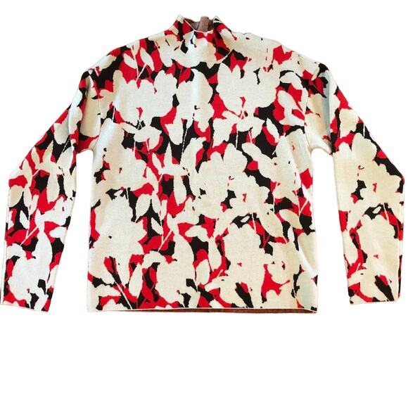 Anthropologie Lizzie Mock Neck Sweater Red Floral - Picture 3 of 10